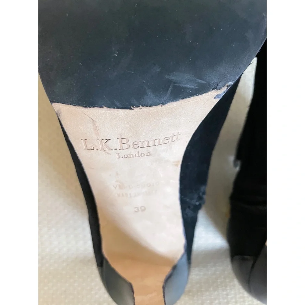L.K. BENNETT Suede Leather Black Booties Shoes Size 39